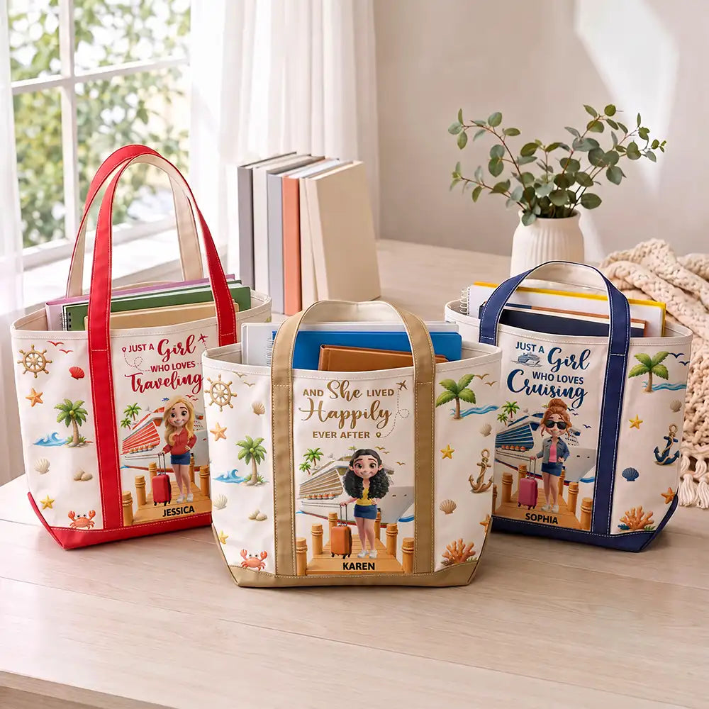 Cruising,Gift For Yourself,Gift For Women,Vector,Happy - Travel All My Cruise Crap - Personalized Fabric Tote Bag