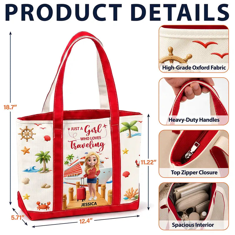 Cruising,Gift For Yourself,Gift For Women,Vector,Happy - Travel All My Cruise Crap - Personalized Fabric Tote Bag