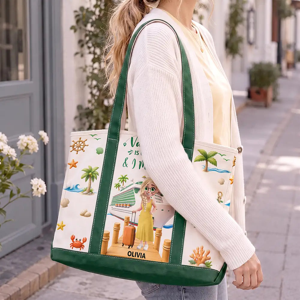 Cruising,Gift For Yourself,Gift For Women,Vector,Happy - Travel All My Cruise Crap - Personalized Fabric Tote Bag