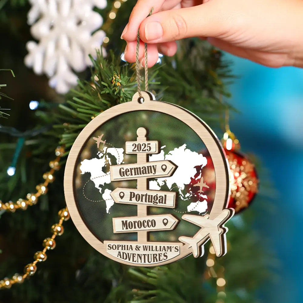 Travel,Christmas,Gift For Couples,Gift For Husband,Gift For Wife,Gift For Boyfriend,Gift For Girlfriend,Happy - Travel Couple Goal, Destination Of All Year - Personalized 2-Layered Mix Ornament