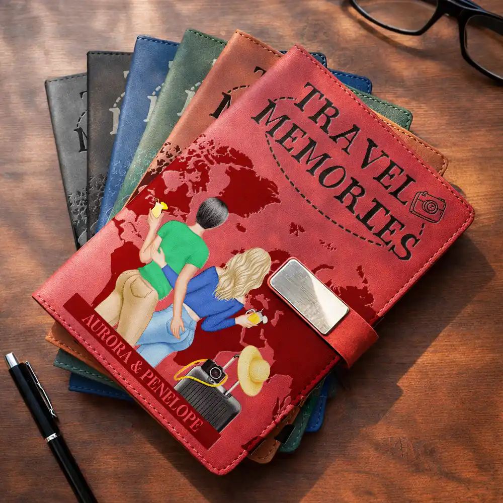Gift For Couples,Old Couples,Gift For Husband,Gift For Wife,Gift For Boyfriend,Gift For Girlfriend,LGBT,Love,Travel - Travel Couple Our Adventure Book - Personalized Leather Notebook Set