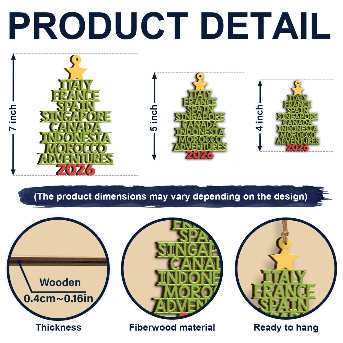 Travel Goal Destination Of The Year - Personalized Custom Shaped Wooden Ornament