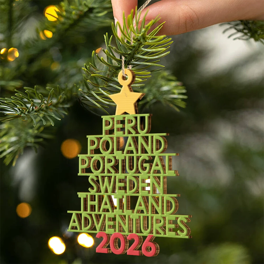 Travel Goal Destination Of The Year Color Version - Personalized Custom Shaped Wooden Ornament