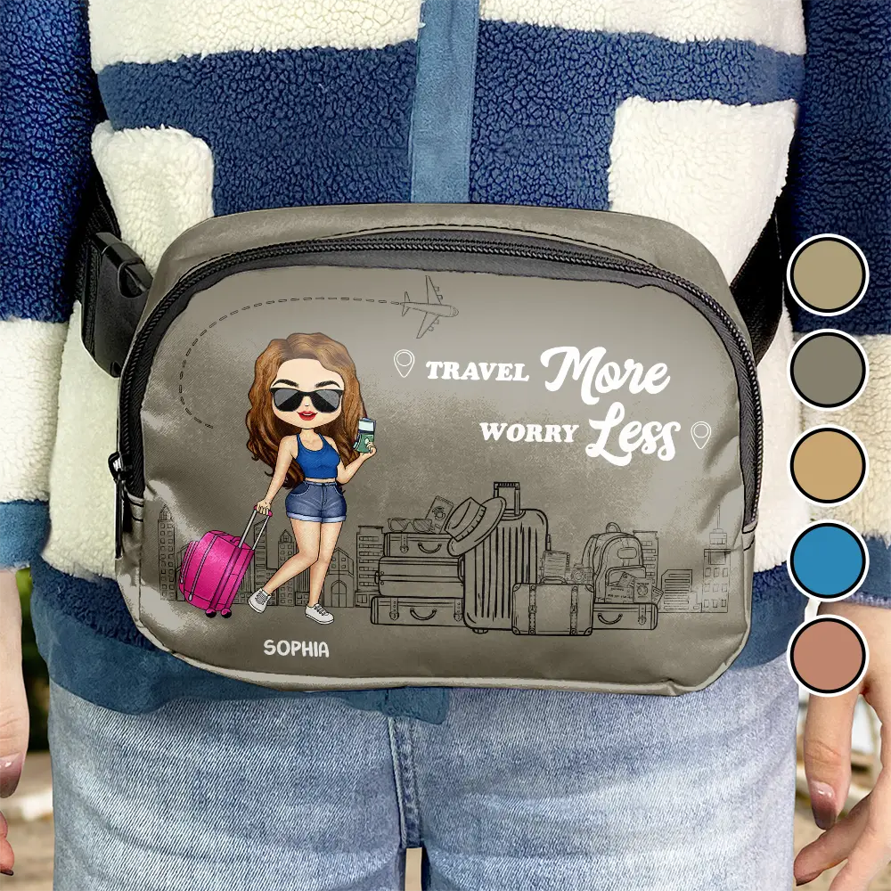 Gift For Women,Gift For Men,Gift For Yourself,Happy,Travel - Travel More Worry Less - Personalized Crossbody Belt Bag