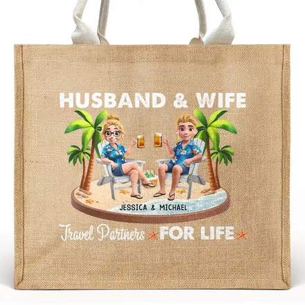 Travel Partners For Life - Personalized Jute Beach Bag