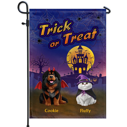 Trick Or Treat With Pets In Halloween Costume - Personalized Flag