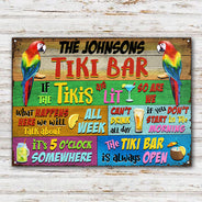 Tropical Parrot Tiki Bar Is Always Open Horizontal Custom Classic Metal Signs