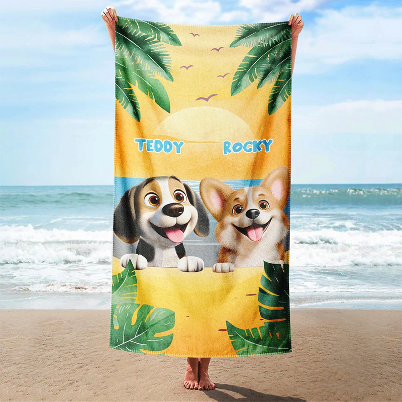 Pet Lovers,Pet Mom,Pet Dad,Dog Lovers,Dog Mom,Dog Dad,Beach,Summer - Tropical Dogs Make Life Better - Personalized Beach Towel