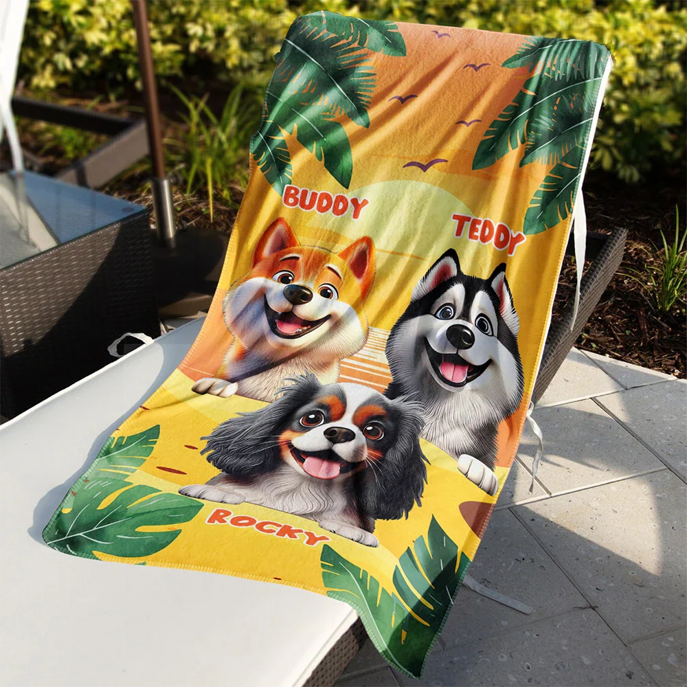 Pet Lovers,Pet Mom,Pet Dad,Dog Lovers,Dog Mom,Dog Dad,Beach,Summer - Tropical Dogs Make Life Better - Personalized Beach Towel