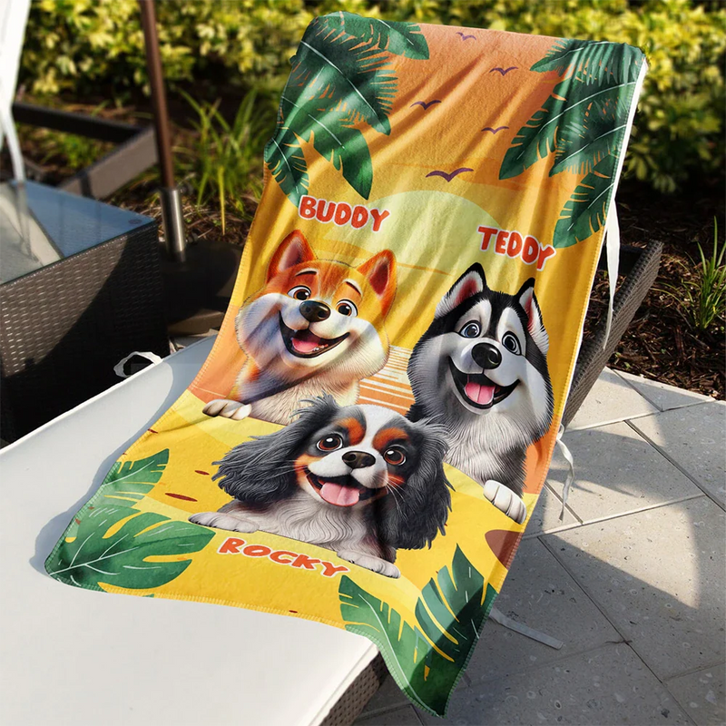 Pet Lovers,Pet Mom,Pet Dad,Dog Lovers,Dog Mom,Dog Dad,Beach,Summer - Tropical Dogs Make Life Better - Personalized Beach Towel