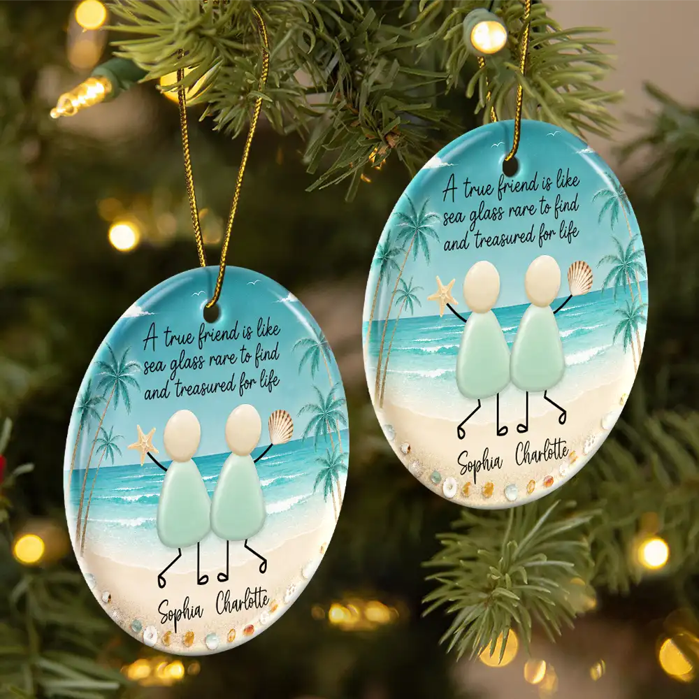 Sentimental, Gift For Bestie, Christmas, Icon - True Friends Are Like Sea Glass Friendship - Personalized Circle Ceramic Ornament