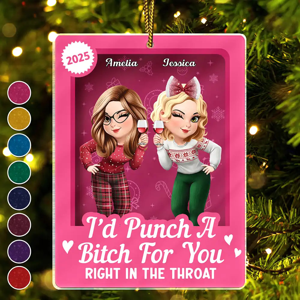 Gift For Bestie,Gift For Sisters,Happy,Christmas - Turban Besties Right In The Throat Toy Box - Personalized Custom Shaped Acrylic Ornament