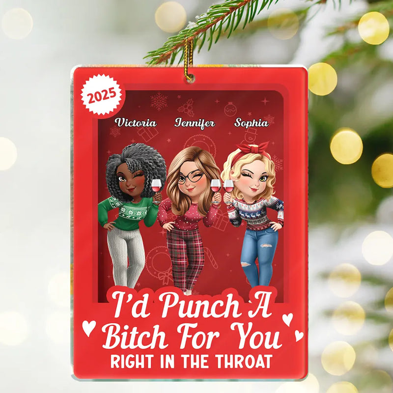 Gift For Bestie,Gift For Sisters,Happy,Christmas - Turban Besties Right In The Throat Toy Box - Personalized Custom Shaped Acrylic Ornament