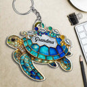 Gift For Grandma,Grandma - Grandkids,Gift For Mother,Beach,Happy - Turtle Stained Glass Mom Grandma - Personalized Acrylic Keychain
