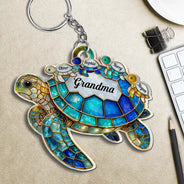 Gift For Grandma,Grandma - Grandkids,Gift For Mother,Beach,Happy - Turtle Stained Glass Mom Grandma - Personalized Acrylic Keychain