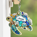 Gift For Grandma,Grandma - Grandkids,Gift For Mother,Beach,Happy - Turtle Stained Glass Mom Grandma - Personalized Acrylic Keychain