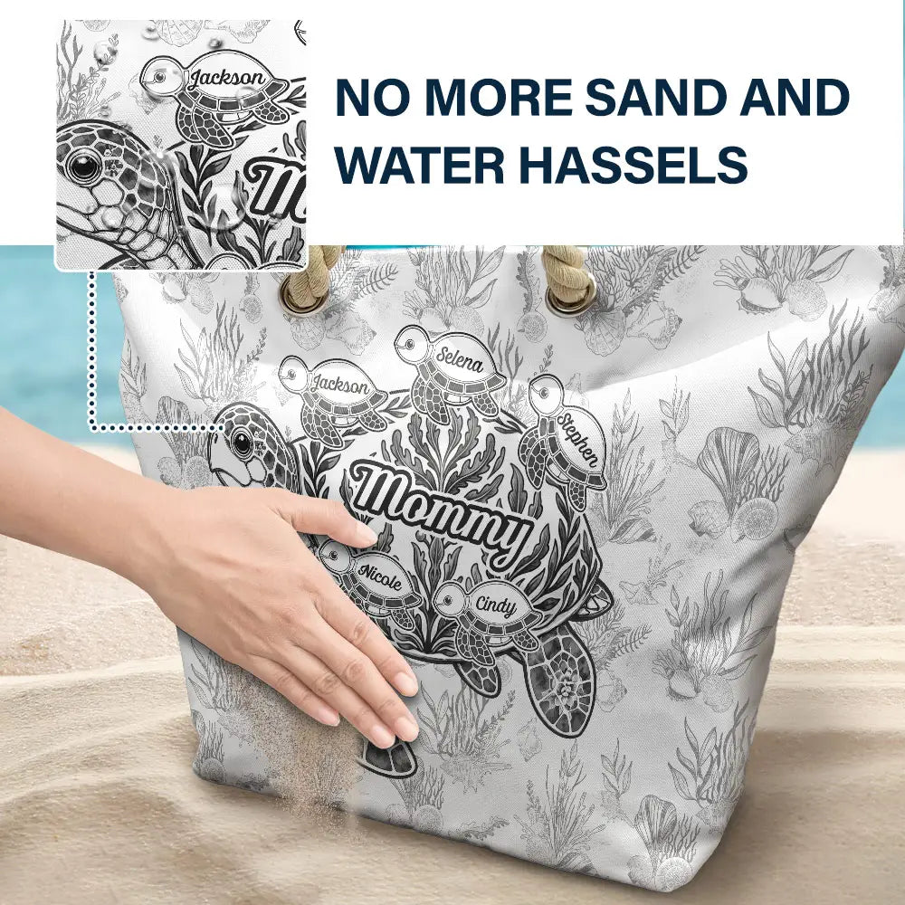 Gift For Grandma, Summer, Adorable, Icon - Turtle Grandma Mom And Kids - Personalized Beach Bag