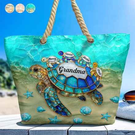Turtle Mom Grandma Ocean Theme - Personalized Beach Bag