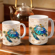 Gift For Grandma, Summer, Grateful, Icon - Turtle Mom Grandma Stained Glass Effect - Personalized White Edge-to-Edge Mug