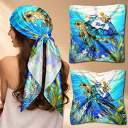 Gift For Grandma,Gift For Mother,Happy,Love,Icon - Turtle Silky Satin Effect Mom Grandma - Personalized Scarf