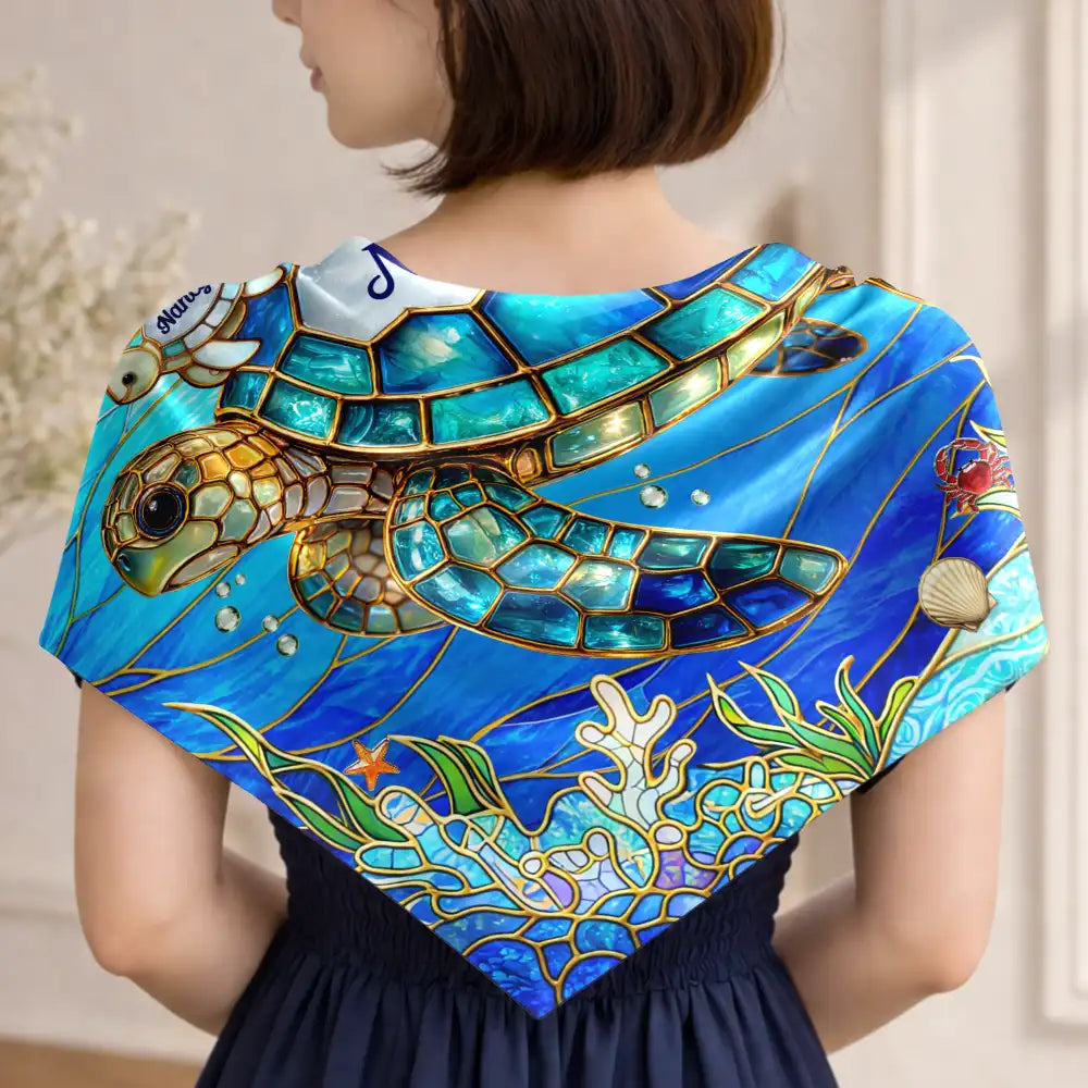 Gift For Grandma,Gift For Mother,Happy,Love,Icon - Turtle Silky Satin Effect Mom Grandma - Personalized Scarf
