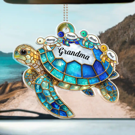 Turtle Stained Glass Mom Grandma - Personalized Acrylic Car Hanger