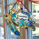 Grandma - Grandkids,Gift For Grandma,Gift For Mother,Happy,Top Market - Turtle Stained Glass Mom Grandma - Personalized Window Hanging Suncatcher Ornament