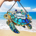 Grandma - Grandkids,Gift For Grandma,Gift For Mother,Happy,Top Market - Turtle Stained Glass Mom Grandma - Personalized Window Hanging Suncatcher Ornament
