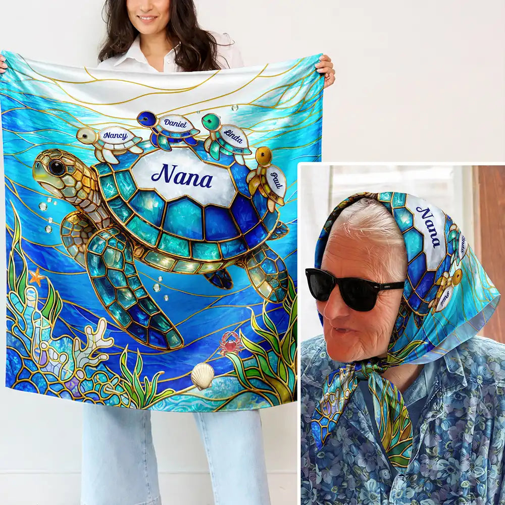 Gift For Grandma,Gift For Mother,Happy,Love,Icon - Turtle Silky Satin Effect Mom Grandma - Personalized Scarf