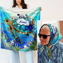 Gift For Grandma,Gift For Mother,Happy,Love,Icon - Turtle Silky Satin Effect Mom Grandma - Personalized Scarf