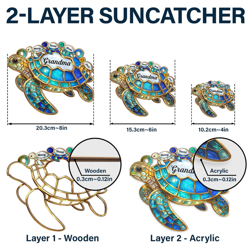 Turtle Stained Glass Mom Grandma - Personalized Window Hanging Suncatcher Ornament