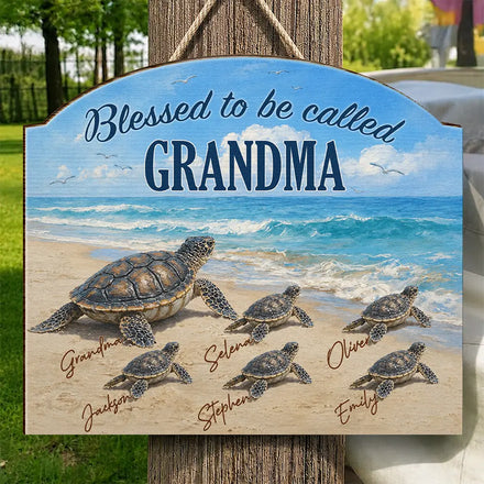 Turtles Blessed To Be Called Grandma - Personalized Custom Shaped Wood Sign