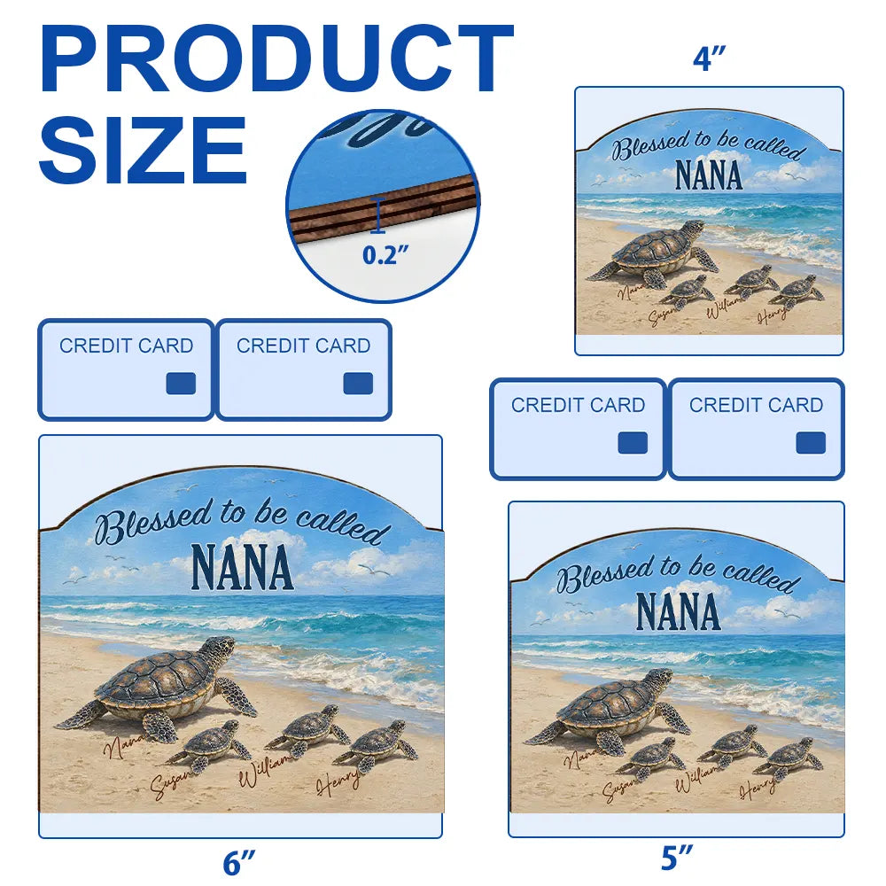 Beach,Gift For Grandma,Grandma - Grandkids,Happy,Icon - Turtles Blessed To Be Called Grandma - Personalized Custom Shaped Wood Sign