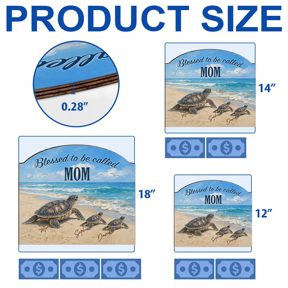 Beach,Gift For Grandma,Grandma - Grandkids,Happy,Icon - Turtles Blessed To Be Called Grandma - Personalized Custom Shaped Wood Sign