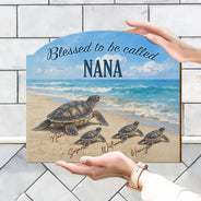Beach,Gift For Grandma,Grandma - Grandkids,Happy,Icon - Turtles Blessed To Be Called Grandma - Personalized Custom Shaped Wood Sign