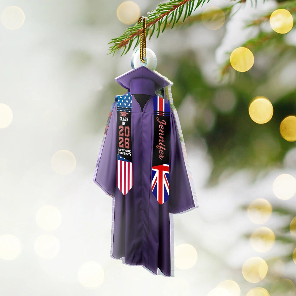 Christmas,Proud,Graduation,Gift For Kids,Icon -  Two Country Flags Graduation For Daughter Son - Personalized Custom Shaped Acrylic Ornament