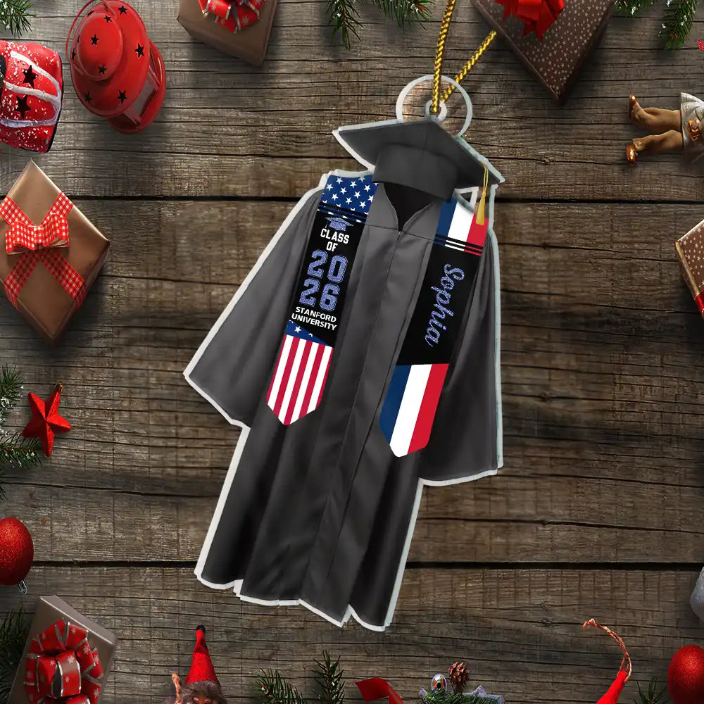 Christmas,Proud,Graduation,Gift For Kids,Icon -  Two Country Flags Graduation For Daughter Son - Personalized Custom Shaped Acrylic Ornament