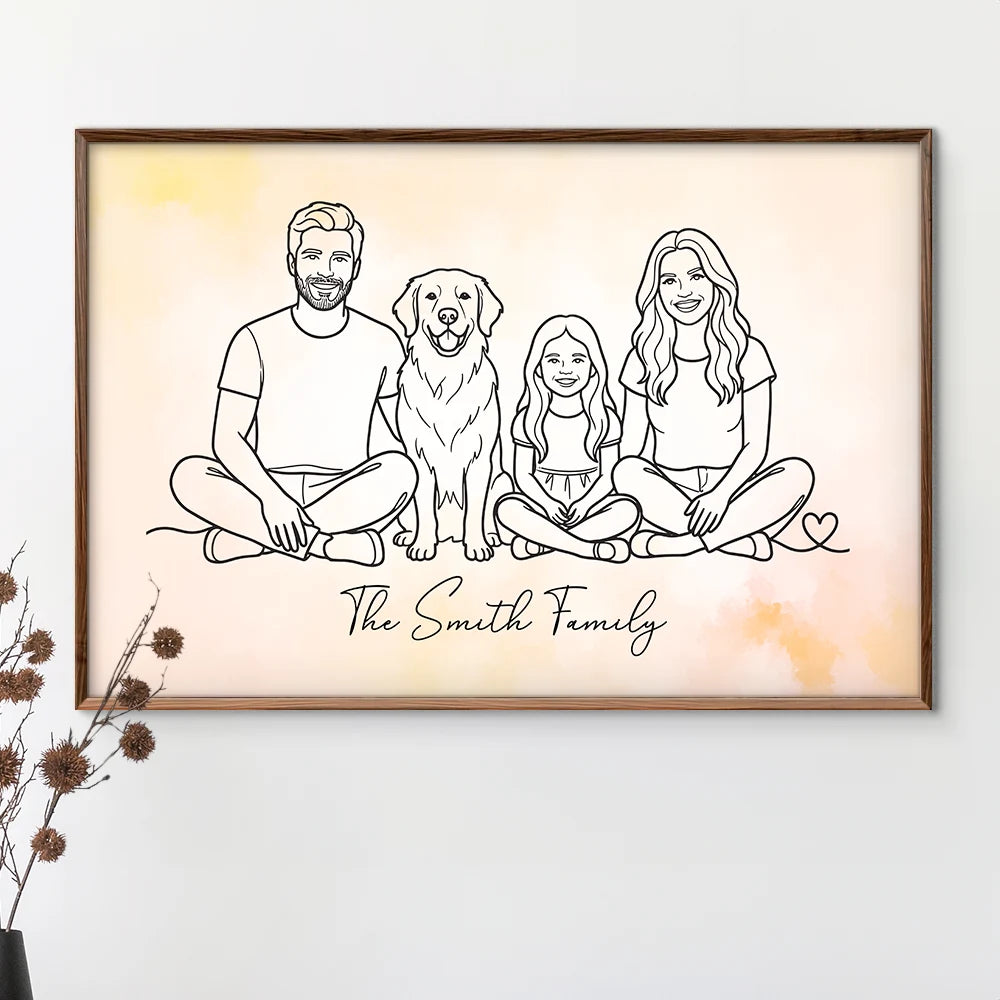 Art Design,Sentimental,Family,Photo - Continuous Line Art - Custom Photo Line Art Family Couple Pet Portrait - Personalized Poster