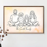 Art Design,Sentimental,Family,Photo - Continuous Line Art - Custom Photo Line Art Family Couple Pet Portrait - Personalized Poster