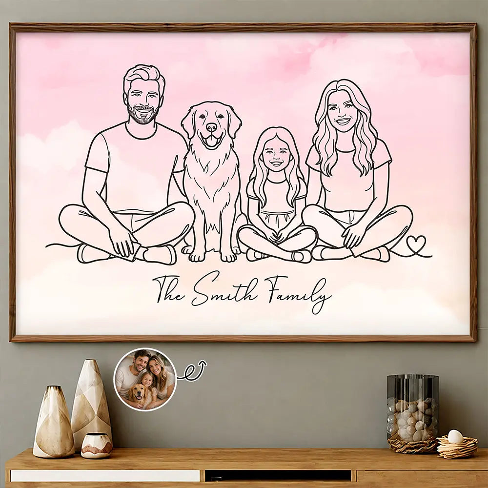 Art Design,Sentimental,Family,Photo - Continuous Line Art - Custom Photo Line Art Family Couple Pet Portrait - Personalized Poster