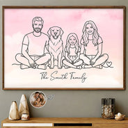 Art Design,Sentimental,Family,Photo - Continuous Line Art - Custom Photo Line Art Family Couple Pet Portrait - Personalized Poster