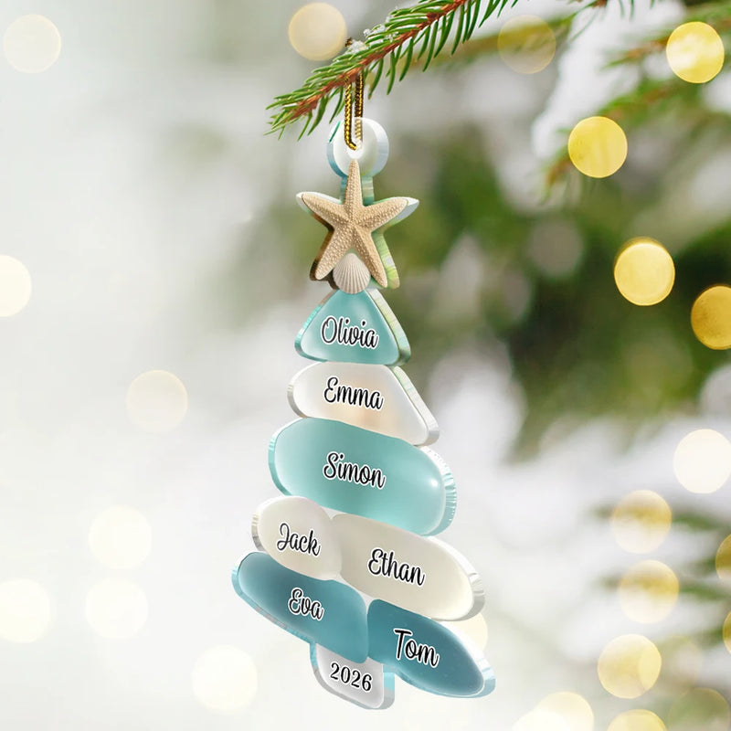Gift For Couples,Gift For Husband,Gift For Wife,Gift For Boyfriend,Gift For Girlfriend,Parents,Gift For Mother,Gift For Grandpa,Gift For Father,Gift For Grandma,Family,Gift For Sibling,Gift For Sisters,Gift For Brothers,Gift For Bestie,Gifts For Colleagues,Christmas,Love - 3D Sea Glass Christmas Tree - Personalized Custom Shaped Acrylic Ornament