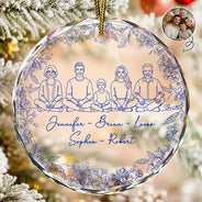 Art Design,Sentimental,Christmas,Family,Photo - Continuous Line Art  - Custom Photo Line Art Family Couple Pet Portrait - Personalized Circle Glass Ornament