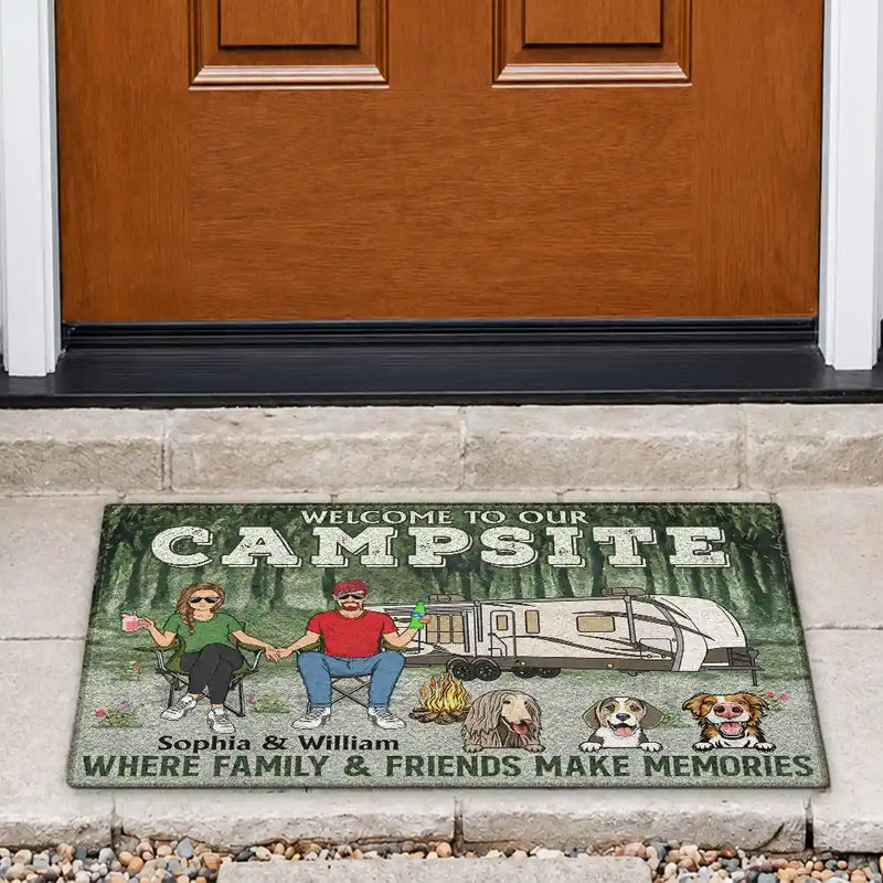 Camping Couple Welcome To Our Campsite - Gift For Dog Lovers - Personalized Custom Doormat