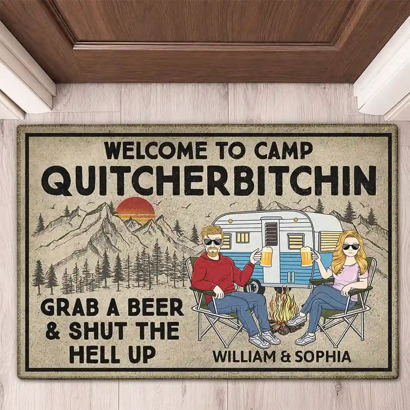 Grab A Beer And Shut The Hell Up - Anniversary, Loving Gifts For Couples, Husband, Wife, Camping Lovers - Personalized Doormat