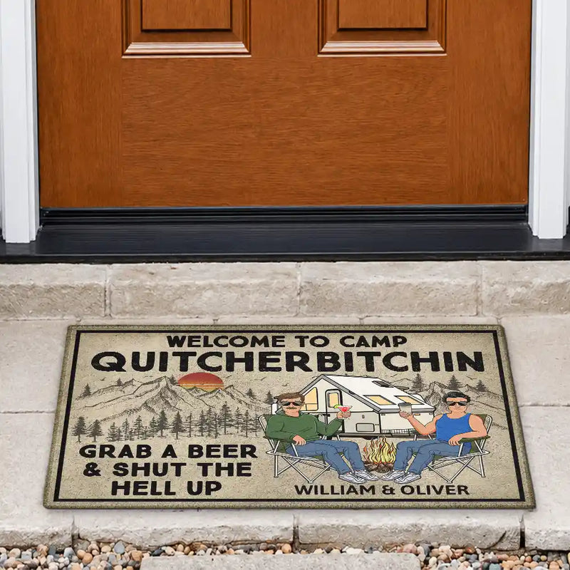 Grab A Beer And Shut The Hell Up - Anniversary, Loving Gifts For Couples, Husband, Wife, Camping Lovers - Personalized Doormat