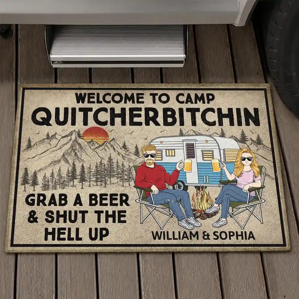 Grab A Beer And Shut The Hell Up - Anniversary, Loving Gifts For Couples, Husband, Wife, Camping Lovers - Personalized Doormat