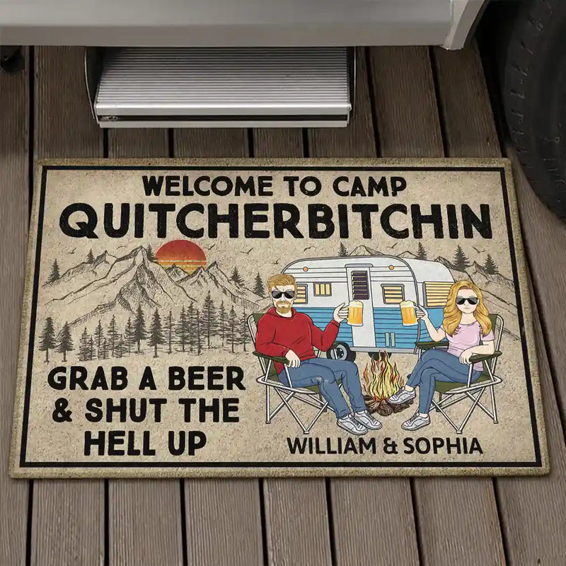 Grab A Beer And Shut The Hell Up - Anniversary, Loving Gifts For Couples, Husband, Wife, Camping Lovers - Personalized Doormat