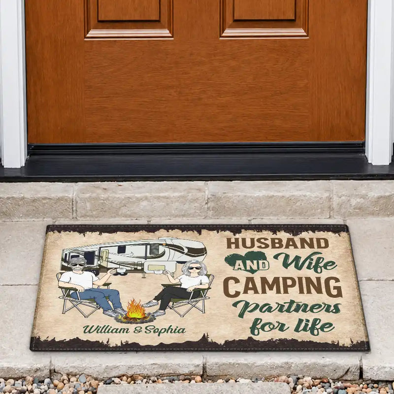 Camping Partners For Life Husband Wife Camping Couple - Personalized Custom Doormat