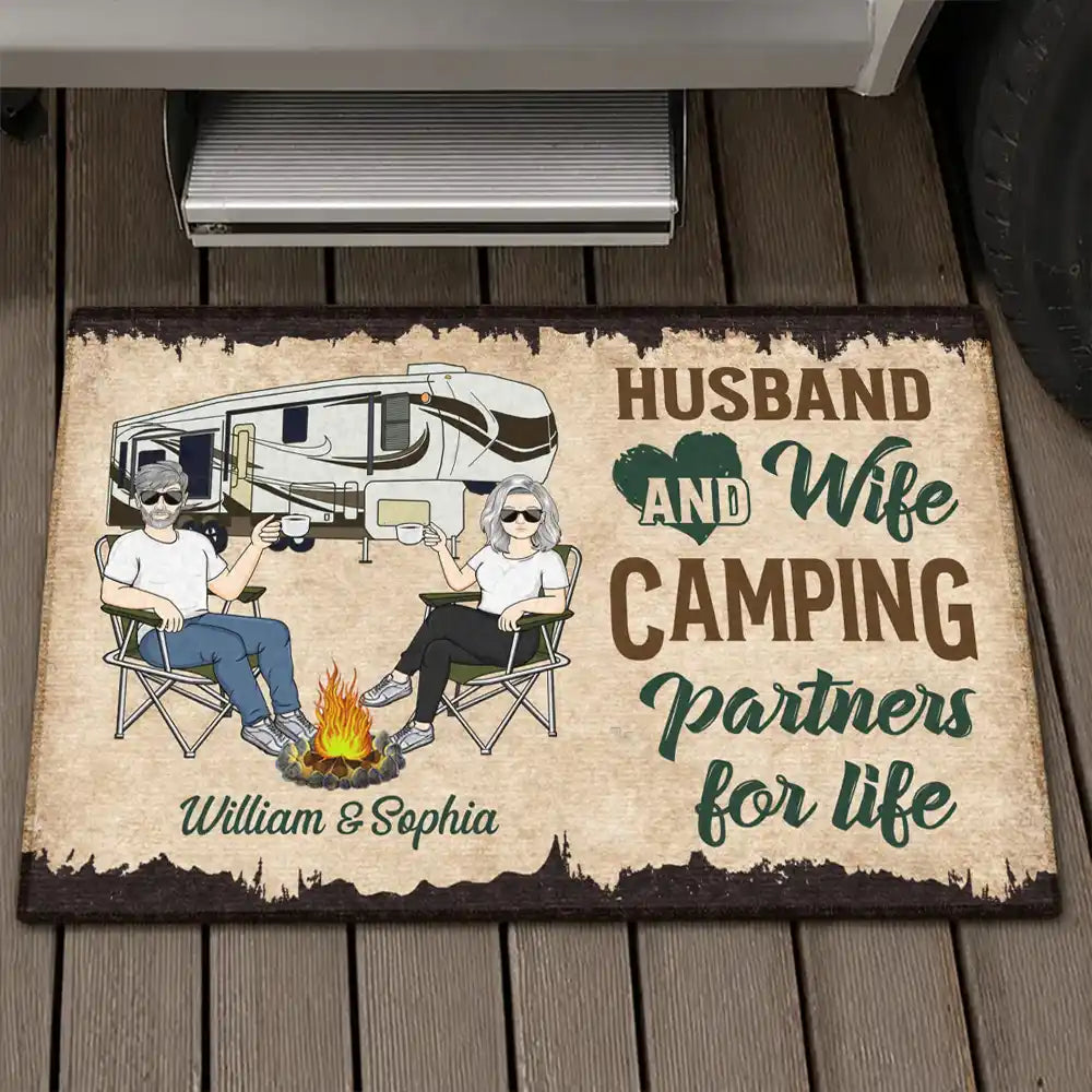 Camping Partners For Life Husband Wife Camping Couple - Personalized Custom Doormat